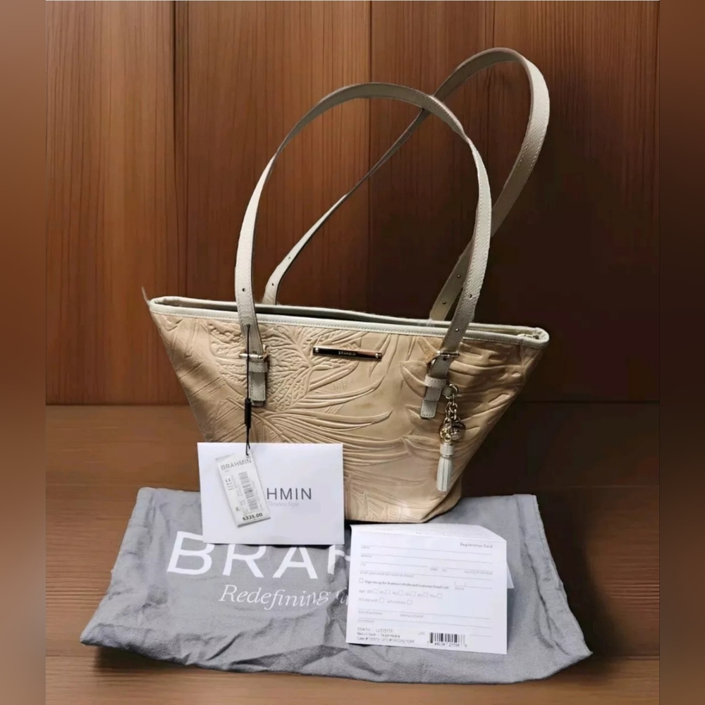 Brahmin Asher Tote Havana Palm Leaf W/Dust Cover